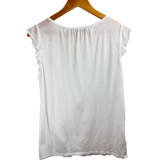 LOFT White Eyelet Flutter Sleeve Top Women's Size Medium Casual Boho Chic Beachy - Picture 2 of 8